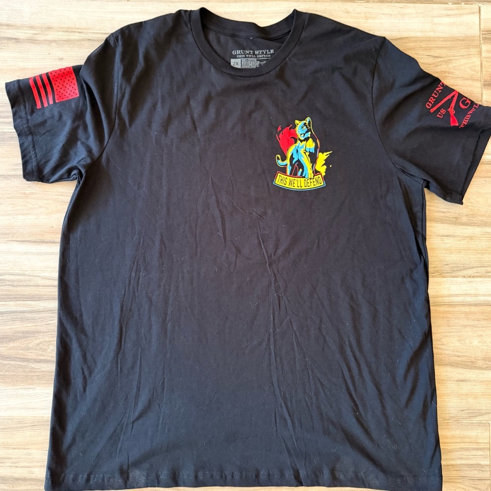 Grunt Style Black Tee with Colorful Graphic